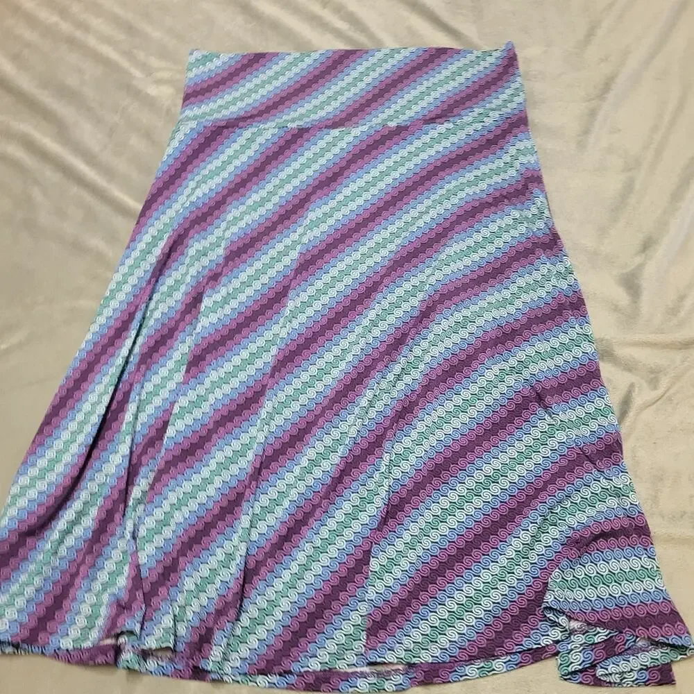 LULAROE Skirt Womens Large Blue Purple Striped Comfort Strech Pull On Geometric